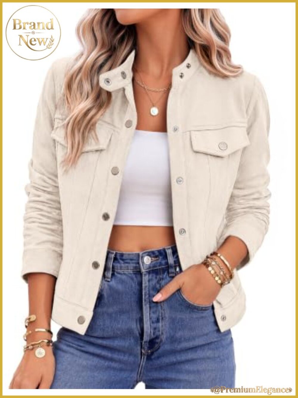Faux Suede Cropped Jacket Snap Button Fall Shacket